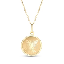 Zodiac Pisces Medallion Necklace 14K Yellow Gold 18&quot;