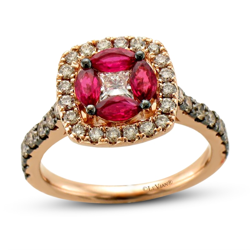 Main Image 1 of Le Vian Creme Brulee Ruby Ring 1 ct tw Diamonds 14K Strawberry Gold - Size 7