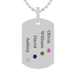 Silver Birthstone Family & Mother's Dog Tag Necklace (1-4 Stones and Lines)