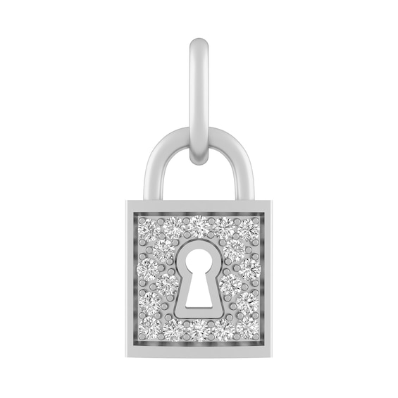 Sterling Silver or 10K Gold Lock Charm with Lab-Created White Sapphires