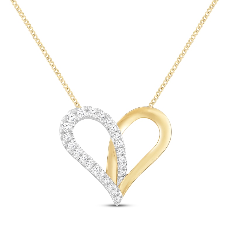 Diamond Heart Halves Necklace 1/4 ct tw 10K Yellow Gold 19"