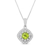 Thumbnail Image 1 of Square-Cut Peridot & White Lab-Created Sapphire Double Cushion-Frame Necklace Sterling Silver 18&quot;