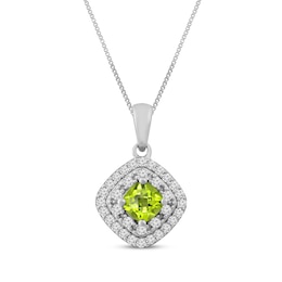 Square-Cut Peridot & White Lab-Created Sapphire Double Cushion-Frame Necklace Sterling Silver 18&quot;