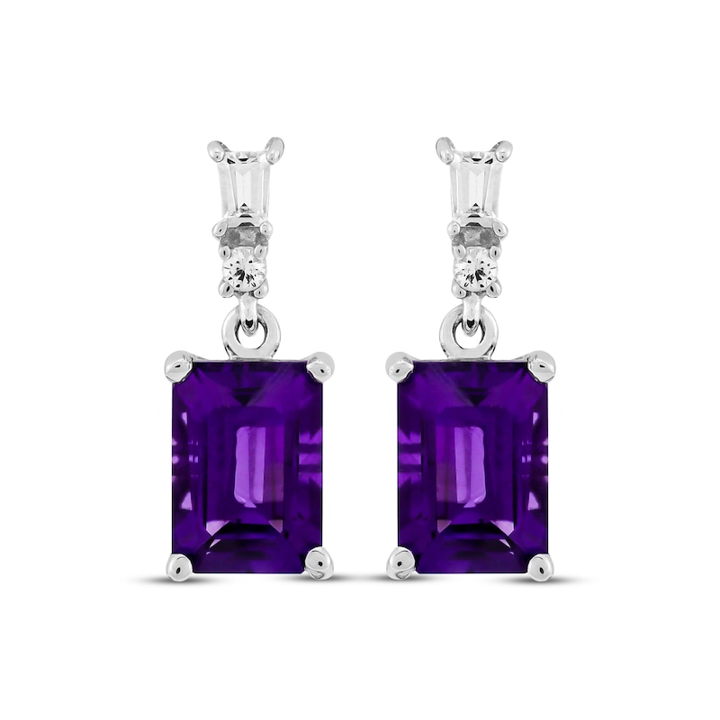 Emerald-Cut Amethyst & White Lab-Created Sapphire Drop Earrings Sterling Silver