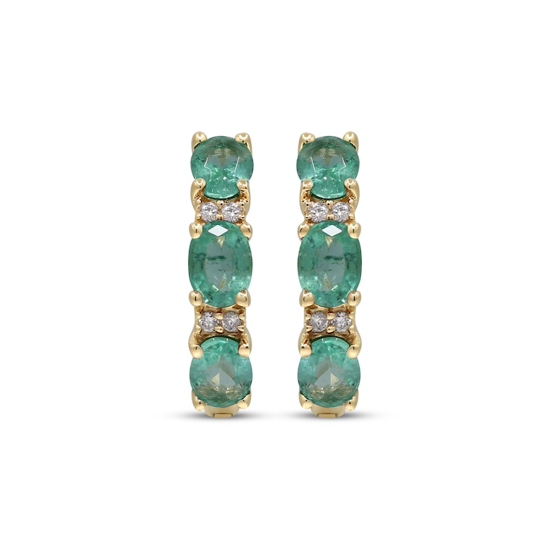 Oval-Cut Emerald & Diamond Accent Hoop Earrings 10K Yellow Gold