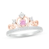 Thumbnail Image 1 of Pink Lab-Created Sapphire & Diamond Tiara Ring 1/15 ct tw Sterling Silver & 10K Rose Gold