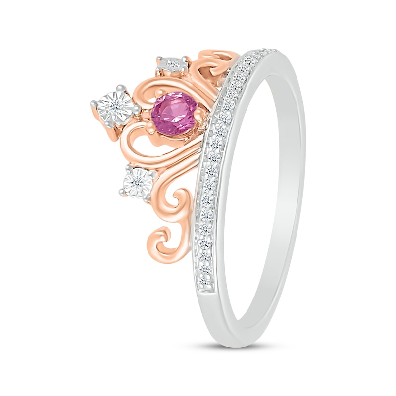 Main Image 2 of Pink Lab-Created Sapphire & Diamond Tiara Ring 1/15 ct tw Sterling Silver & 10K Rose Gold