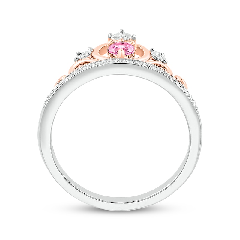 Main Image 3 of Pink Lab-Created Sapphire & Diamond Tiara Ring 1/15 ct tw Sterling Silver & 10K Rose Gold