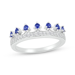 Blue & White Lab-Created Sapphire Crown Ring Sterling Silver