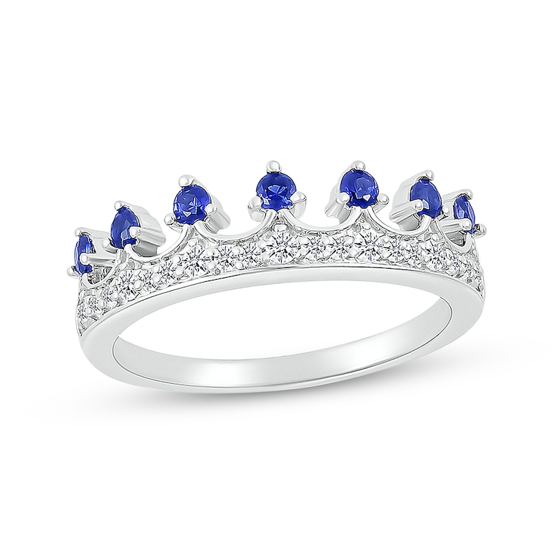 Main Image 1 of Blue & White Lab-Created Sapphire Crown Ring Sterling Silver