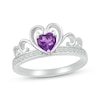 Thumbnail Image 1 of Heart-Shaped Amethyst & White Lab-Created Sapphire Tiara Ring Sterling Silver