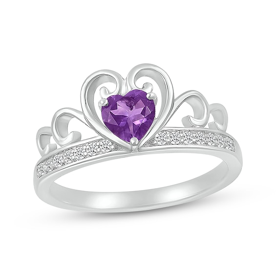 Heart-Shaped Amethyst & White Lab-Created Sapphire Tiara Ring Sterling Silver