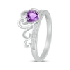 Thumbnail Image 2 of Heart-Shaped Amethyst & White Lab-Created Sapphire Tiara Ring Sterling Silver