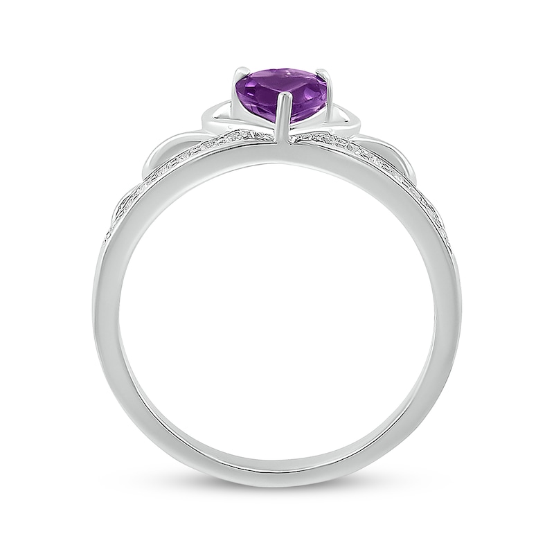 Main Image 3 of Heart-Shaped Amethyst & White Lab-Created Sapphire Tiara Ring Sterling Silver