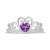 Thumbnail Image 4 of Heart-Shaped Amethyst & White Lab-Created Sapphire Tiara Ring Sterling Silver