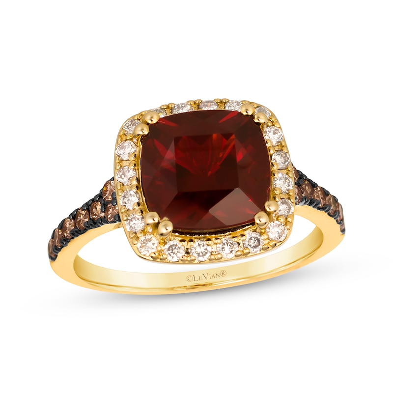 Main Image 1 of Le Vian Cushion-Cut Garnet Ring 1/2 ct tw Diamonds 14K Honey Gold