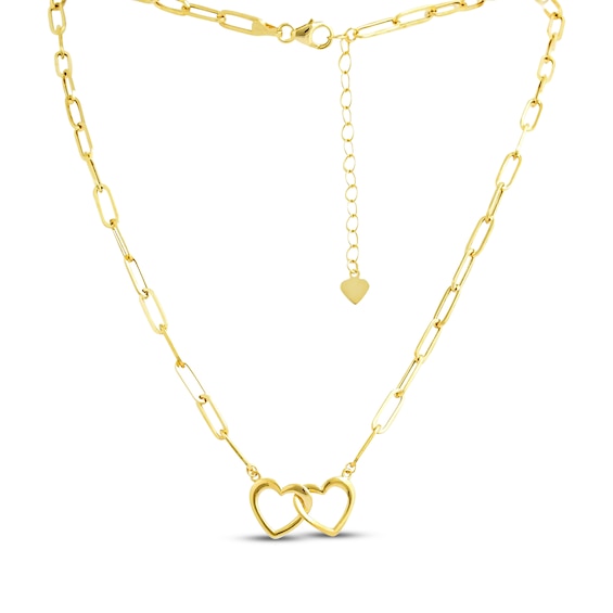 Linked Heart Paperclip Chain Necklace 10K Yellow Gold 18"