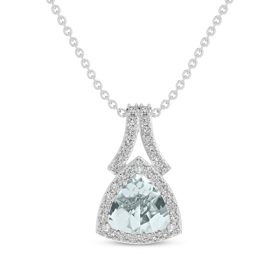 Trillion-Cut Aquamarine & White Lab-Created Sapphire Necklace Sterling Silver 18"