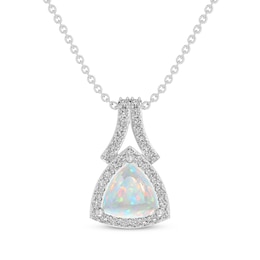 Trillion-Cut Lab-Created Opal & White Lab-Created Sapphire Necklace Sterling Silver 18&quot;