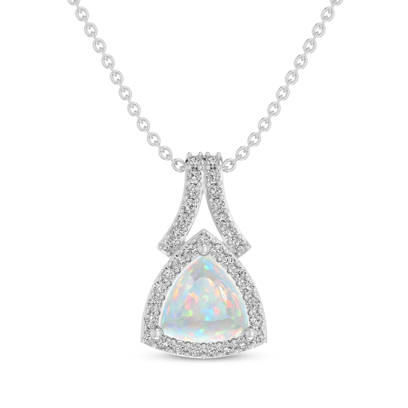 Main Image 1 of Trillion-Cut Lab-Created Opal & White Lab-Created Sapphire Necklace Sterling Silver 18&quot;