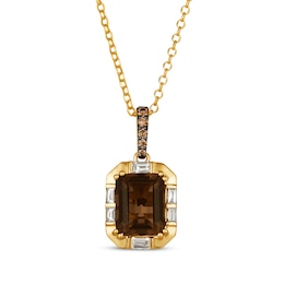 Le Vian Emerald-Cut Chocolate Quartz Necklace 1/3 ct tw Diamonds 14K Honey Gold 19&quot;