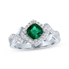 Thumbnail Image 0 of Cushion-Cut Lab-Created Emerald & White Lab-Created Sapphire Ring Sterling Silver