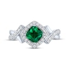 Thumbnail Image 2 of Cushion-Cut Lab-Created Emerald & White Lab-Created Sapphire Ring Sterling Silver