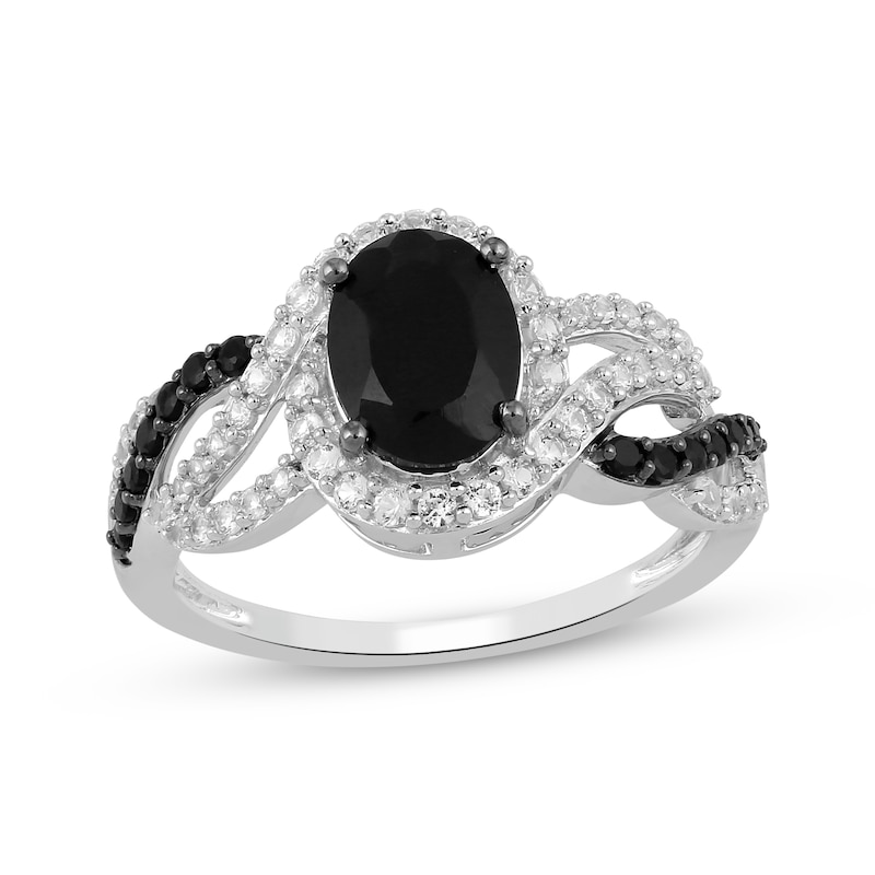 Oval-Cut Black Onyx & White Lab-Created Sapphire Swirl Ring Sterling Silver