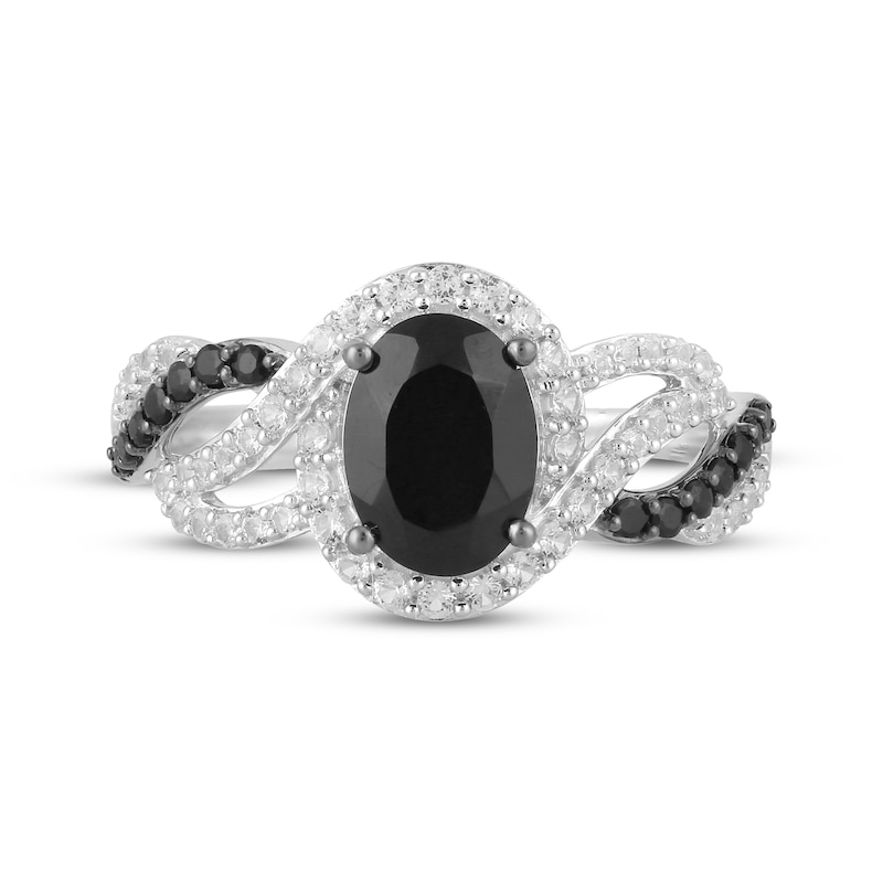 Oval-Cut Black Onyx & White Lab-Created Sapphire Swirl Ring Sterling Silver