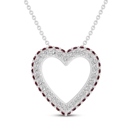 Lab-Created Ruby & White Lab-Created Sapphire Heart Outline Necklace Sterling Silver 18&quot;