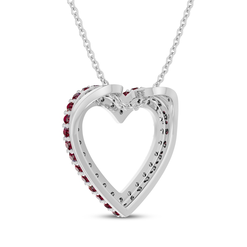 Main Image 3 of Lab-Created Ruby & White Lab-Created Sapphire Heart Outline Necklace Sterling Silver 18&quot;