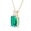 Thumbnail Image 1 of Emerald-Cut Lab-Created Emerald & Oval-Cut Lab-Created Diamond Necklace 1/4 ct tw 14K Yellow Gold 18"