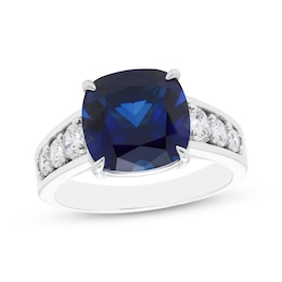 Cushion-Cut Blue Lab-Created Sapphire & Lab-Grown Diamond Ring 5/8 ct tw 14K White Gold