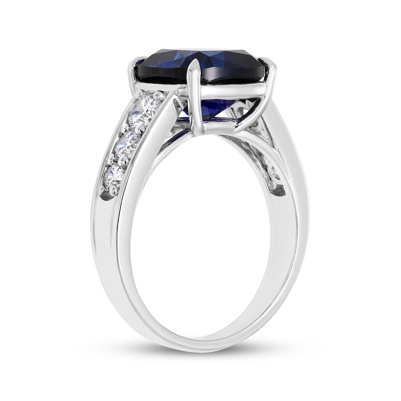 Main Image 2 of Cushion-Cut Blue Lab-Created Sapphire & Lab-Grown Diamond Ring 5/8 ct tw 14K White Gold