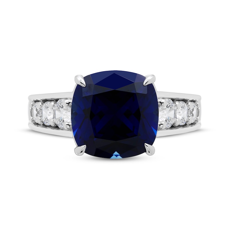 Main Image 3 of Cushion-Cut Blue Lab-Created Sapphire & Lab-Grown Diamond Ring 5/8 ct tw 14K White Gold