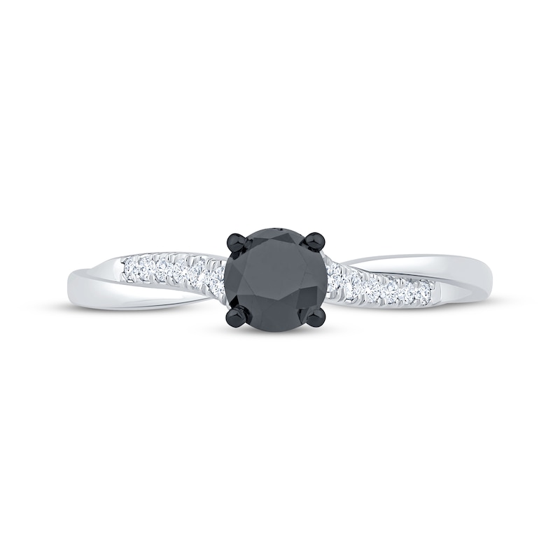 Main Image 3 of Round-Cut Black & White Diamond Engagement Ring 1/2 ct tw 14K White Gold