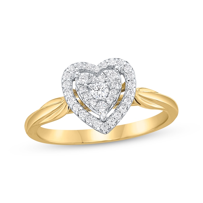 Diamond Heart Halo Promise Ring 1/5 ct tw 10K Yellow Gold