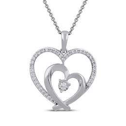 Diamond Double Heart Necklace 1/4 ct tw Sterling Silver 18&quot;