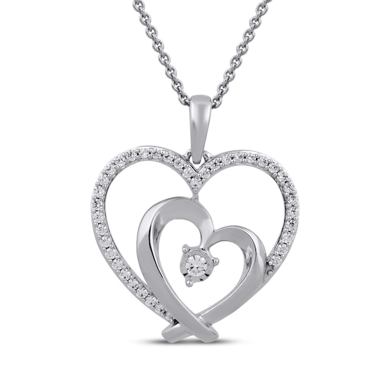 Diamond Double Heart Necklace 1/4 ct tw Sterling Silver 18"