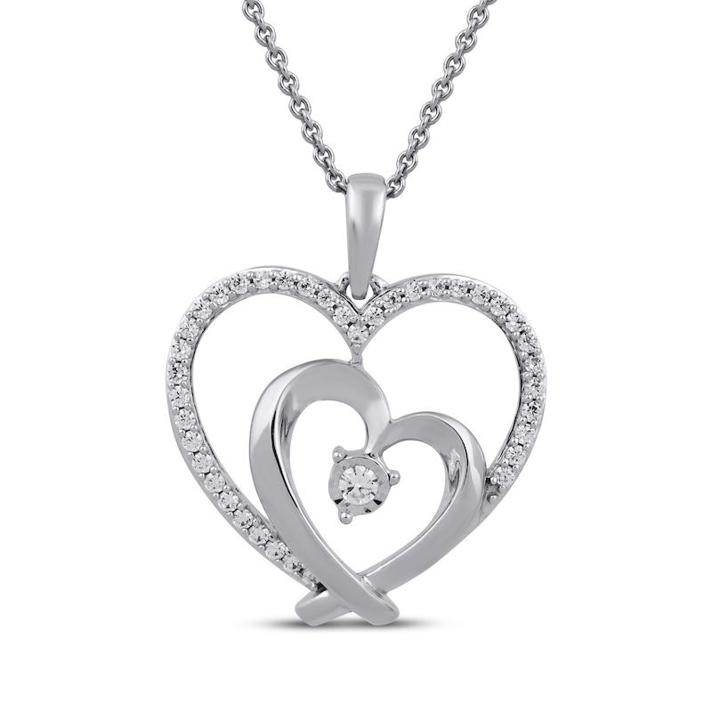 Main Image 1 of Diamond Double Heart Necklace 1/4 ct tw Sterling Silver 18&quot;