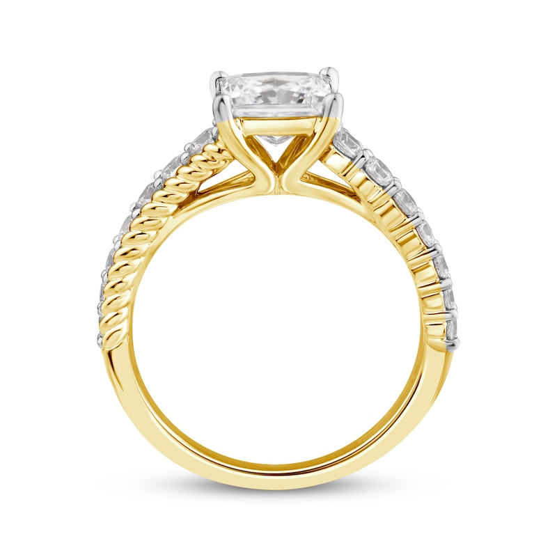 Main Image 3 of Threads of Love Princess-Cut Lab-Grown Diamond Engagement Ring 2 ct tw 14K Yellow Gold