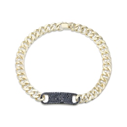 Men's Black Diamond ID Curb Chain Bracelet 1 ct tw 10K Yellow Gold 8.5&quot;