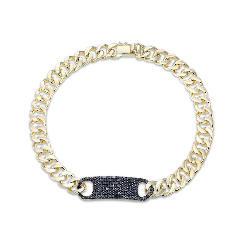 Main Image 1 of Men's Black Diamond ID Curb Chain Bracelet 1 ct tw 10K Yellow Gold 8.5&quot;