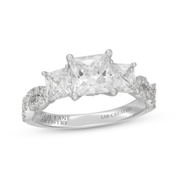 Neil Lane Artistry Princess-Cut Lab-Grown Diamond Three-Stone Engagement Ring 2-7/8 ct tw 14K White Gold