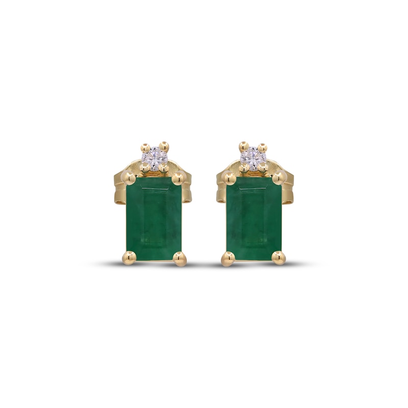 Main Image 2 of Emerald-Cut Natural Emerald & Diamond Stud Earrings 1/20 ct tw 14K Yellow Gold