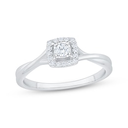 Diamond Cushion Halo Promise Ring 1/6 ct tw Sterling Silver