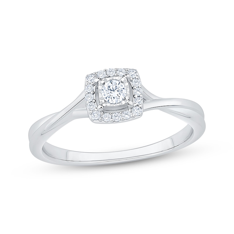 Main Image 1 of Diamond Cushion Halo Promise Ring 1/6 ct tw Sterling Silver