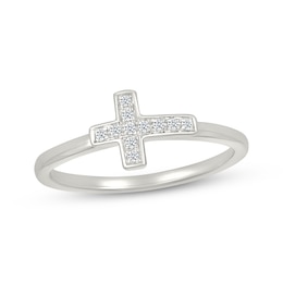 Diamond Sideways Cross Ring 1/20 ct tw Sterling Silver