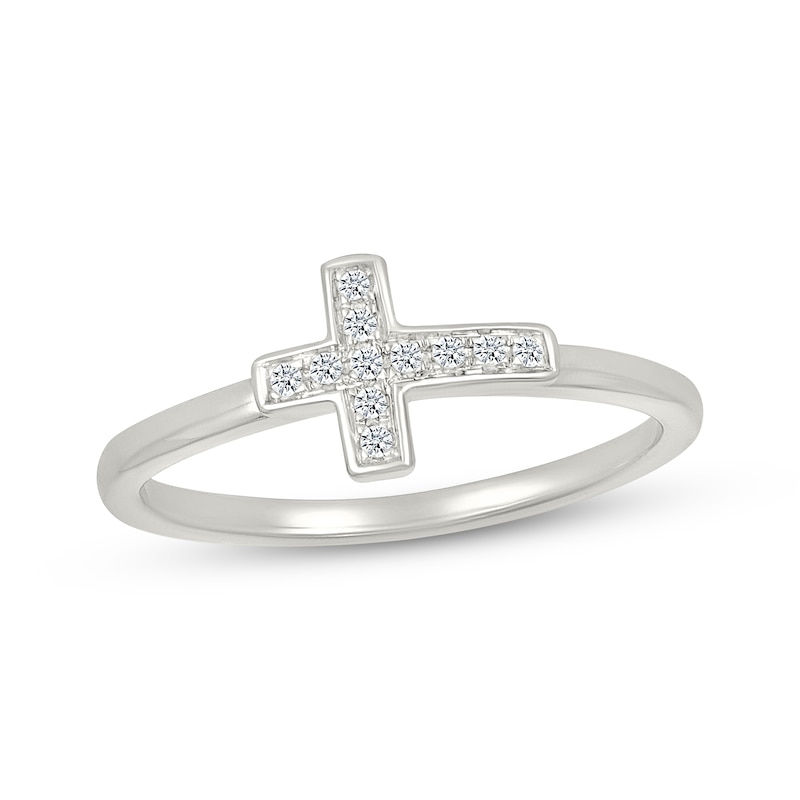 Main Image 1 of Diamond Sideways Cross Ring 1/20 ct tw Sterling Silver