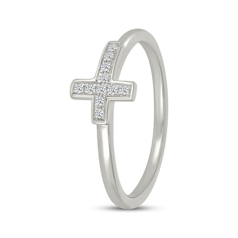 Main Image 2 of Diamond Sideways Cross Ring 1/20 ct tw Sterling Silver